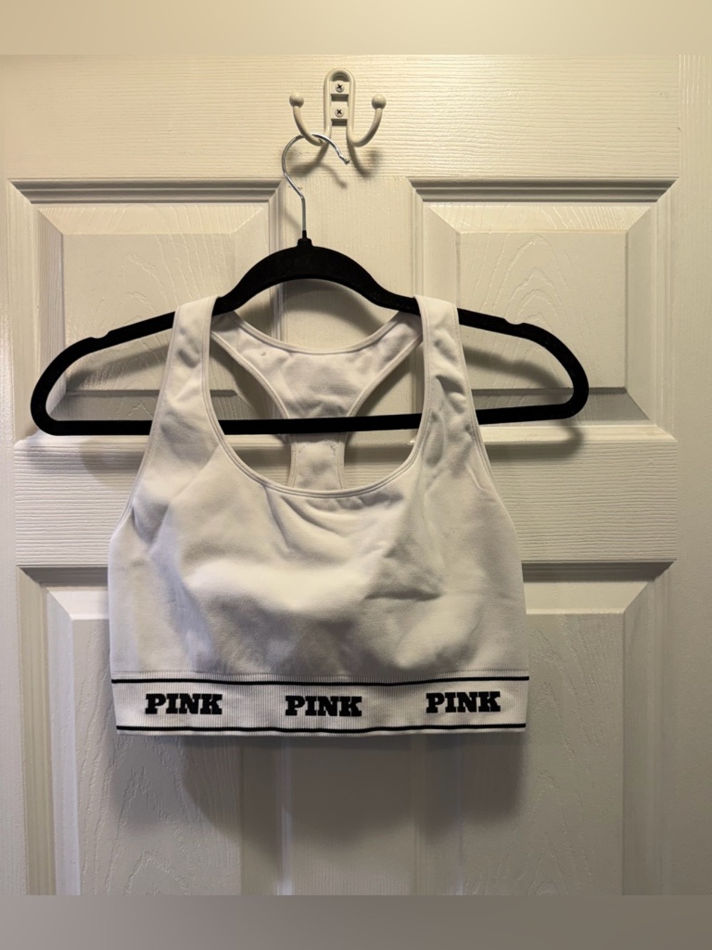 Victoria's Secret PINK White Ribbed Logo Band Sports Bra